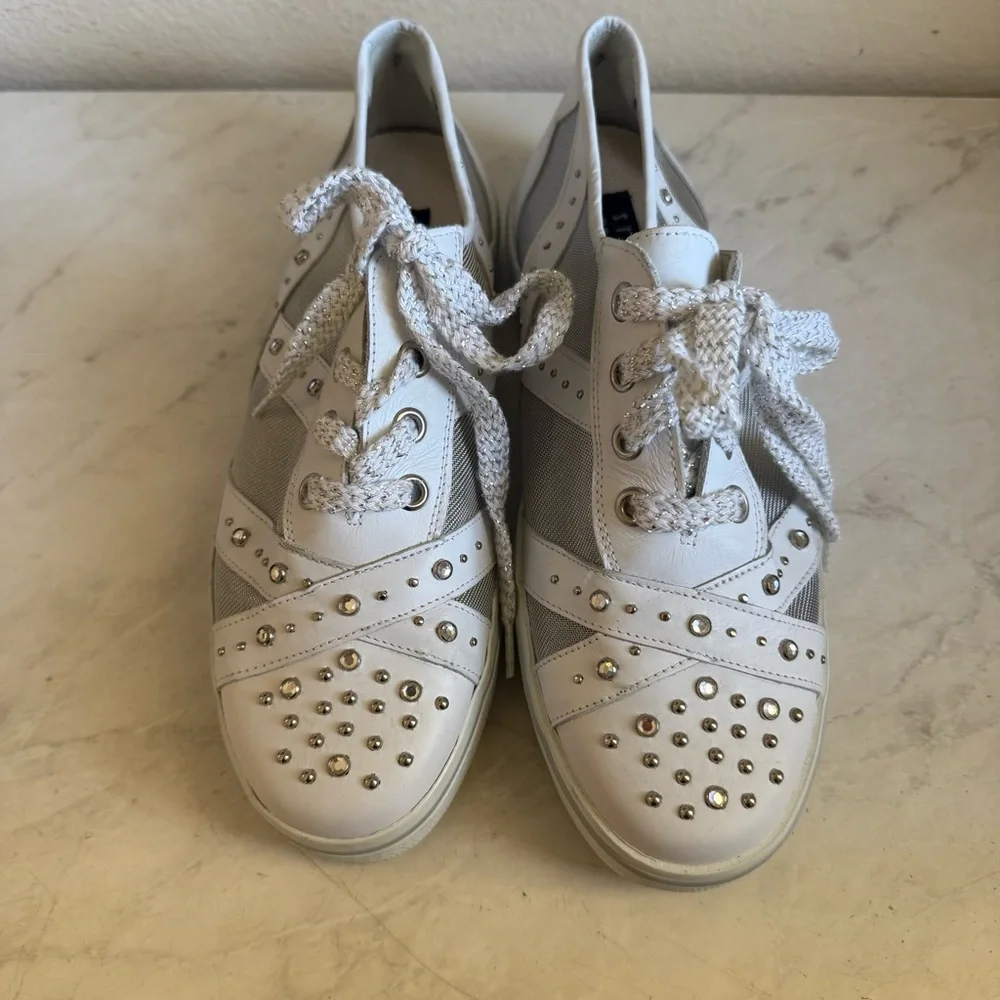 Stuart Weitzman VTG White Studded Sneakers - Picture 2 of 8